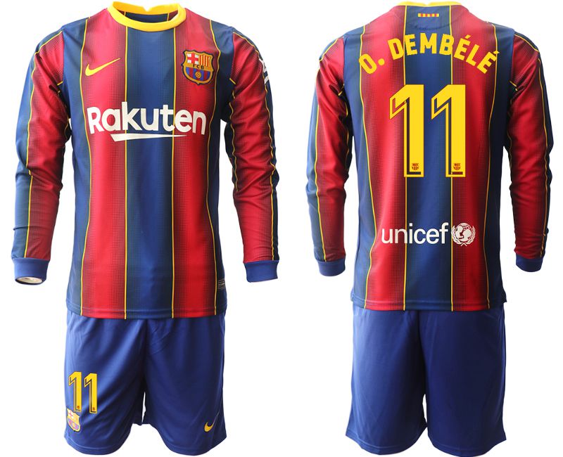 Men 2020-2021 club Barcelona home long sleeve #11 red Soccer Jerseys->barcelona jersey->Soccer Club Jersey